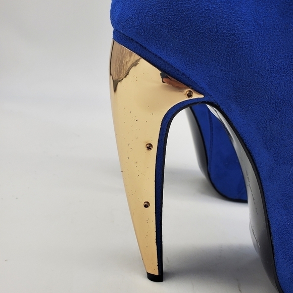 Privilege Shoes Women 6 Surrender  Royal Blue and Gold high heel Booties Boots - Picture 5 of 14